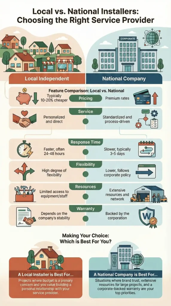 Compare benefits of local independent vs national company installers
