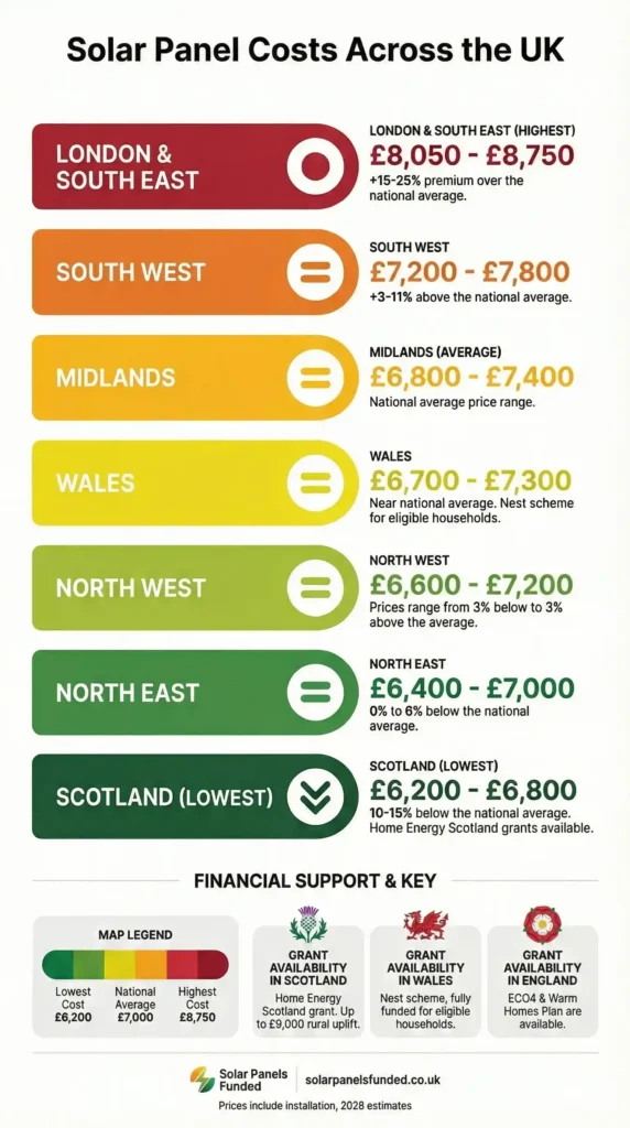 How do solar panel costs vary across the UK