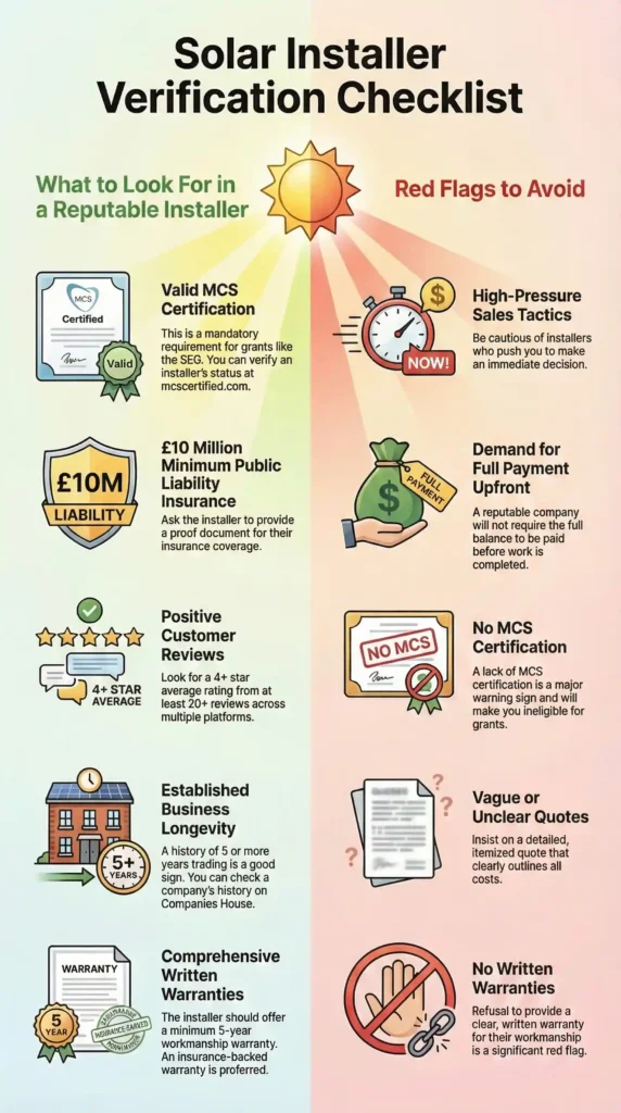 What should I check when searching for local solar installers