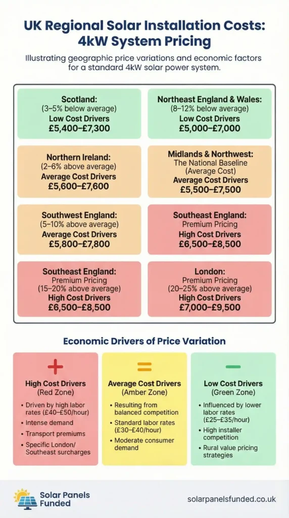 solar installation cost variations across UK regions